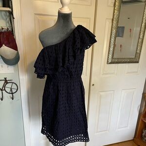 Chelsea and Theodore Navy dress. NWT! Eyelet one shoulder. Size M